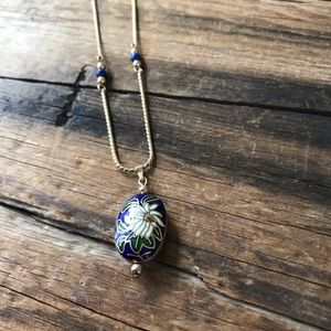 Vintage blue flower enamel necklace